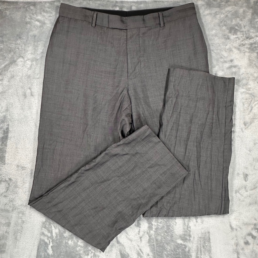 Hugo Boss Perelli Movie Grey Herringbone Virgin Wool Dress Pants Mens 38x33.5